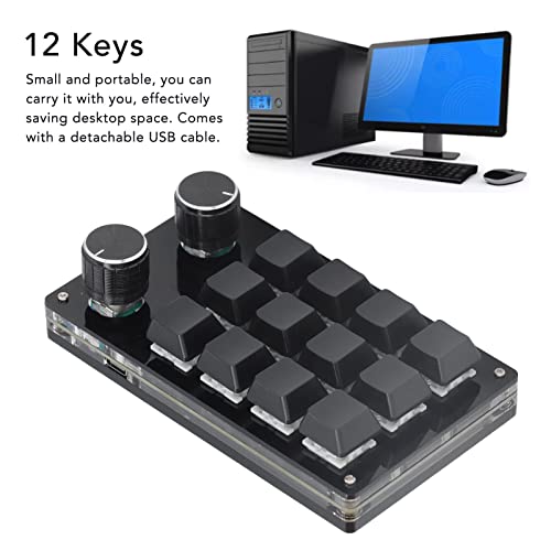 Programmable Mechanical Keypad, 12 Keys with 2 Knobs, USB One Handed Gaming Keyboard for PC, Macro Keypad, Office & Work