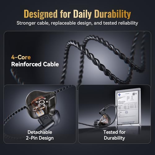 Kinglucky HiFi Wired IEM Earbuds, in-Ear Monitor Headphones for Gaming & Music, Balanced Clear Sound, Detachable 2-Pin Cable, Lightweight Comfortable Fit, 3.5mm Wired Earphones for PC, Laptop & Phone