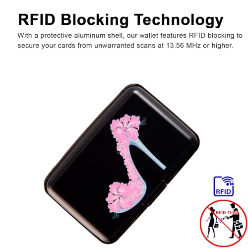 Credit Card Holder, Metal Card Wallet RFID Blocking Mini Slim Aluminum Business Hard Card Case for Women Men (Flower High Heels) - color: Flower High Heels