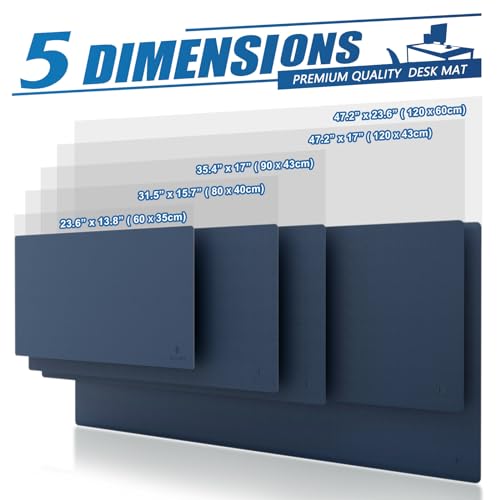 K KNODEL Large Office Leather Desk Mat, Mouse and Keyboard Pad, Computer and Laptop Mat, Desktop Protector and Cover, Writing Pad and Blotter (47.2"x17", Dark Blue) - color: Dark Blue, size: 47.2" x 17"