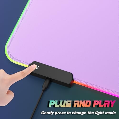 ITNRSIIET RGB Gaming Mouse Pad, Full Desk XL Extended Large Gaming Mousepad, 12 Lighting Modes 30% Thicker Big LED Desk Mat for Gamers, 32 x 12 inches, Purple - color: Purple