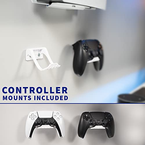VIVO Steel Wall Mount Bracket Designed for PS5 Gaming Console, Vertical Display for PlayStation 5, Open Design, 2 Controller Mounts, White, MOUNT-PS5W - color: White