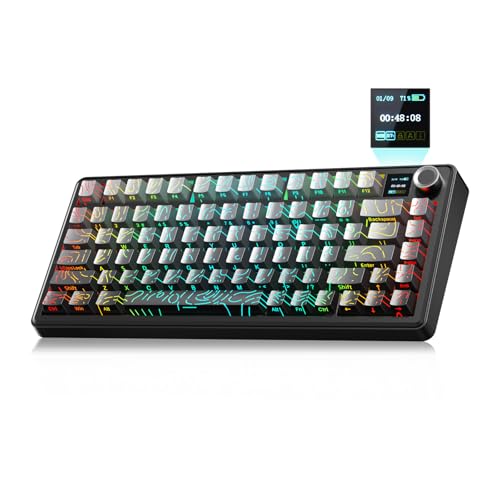 LEOBOG x Aula F75 MAX Wireless Gaming Keyboard w/Smart Display & Knob,75% Hot Swappable Custom Mechanical Keyboard, RGB Backlit,Pre-lubed Linear Switches,Side Printed PBT Topographic Keycaps(Grey) - color: Grey Gradient