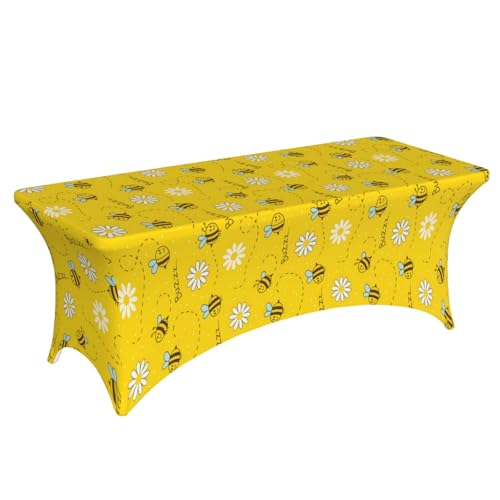 Famame Cute Cartoon Bee Honeycomb Rectangular Fitted Tablecloth- 6Ft Stretch Spandex Table Covers Patio Design Tablecloths for Wedding Banquet Party (72Lx30Wx30H) - color: Bee Honeycomb, size: 3" x 1" (Rectangular)