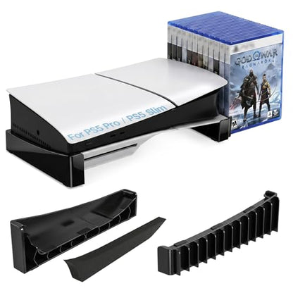 ZYTHRONE Horizontal Stand Compatible with PS5 Slim & Pro Console, Base Stand for PlayStation 5 Slim/Pro Disc & Digital Editions, Hold 12 Pcs Game Disc (Not for PlayStation 5 2020), Black - color: Black