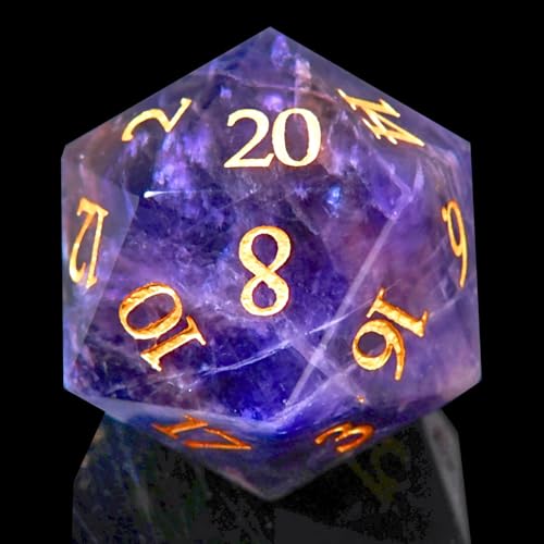 1PCS Gem D20 DND Dice - 25mm 20 Sided CrystalAmethyst D&D Dice for Dungeons and Dragons, RPG, Roleplaying Games MTG Table Games, Handmade Polyhedral Dice (Amethyst) - color: D20-amethyst