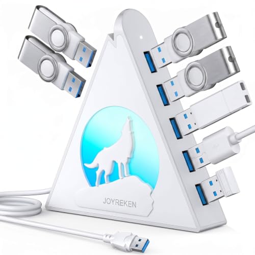 7 Port USB Hub, JoyReken USB 3.0 Hub with 2 FT Long Cable, Vertical USB Extension Hub for Laptop, MacBook, Flash Drive, XPS, PC, Flash Drive, Game Console, Printer, Camera,Keyborad, Mouse (White) - color: white