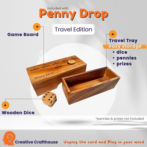 Creative Crafthouse Penny Drop Game – Travel Edition, Compact Dice Game for Family Fun, Made in USA - size: Travel