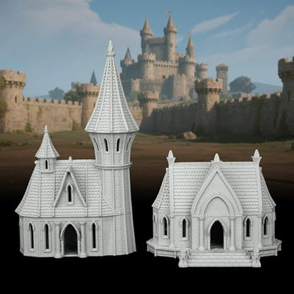 RPG Terrain TTRPG Scenery - 25mm Scale Unpainted Gothic Spire Tower & Arched Chapel, Detailed Stone Buildings for Dungeons and Dragons & Wargame - City Building 2 (AF1104 H) - color: Af1104 H City Building 2