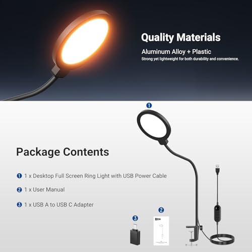 NEEWER Entry Level Version 5" Edge Lit Streaming Light with Desk Clamp Stand, 10W Bi Color Full Screen LED Ring Light CRI80+, Computer Laptop Webcam Zoom Call Video Conference Recording Lighting, N32