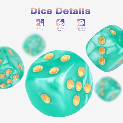 36 Pieces 12mm 6 Sided Mini Dice Set,Pearl Pattern D6 Game Dice Set,6 Sided Standard Game Dice for Board Games Dice Games Classroom Teaching Dices Game, with Portable Gaming Box(Cyan) - color: D6-cyan Pearl