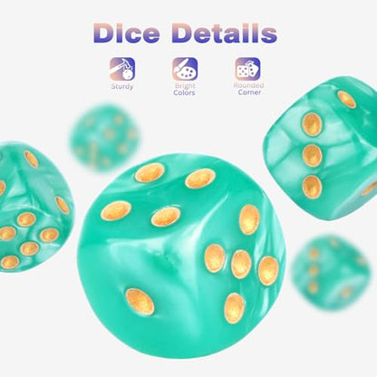 36 Pieces 12mm 6 Sided Mini Dice Set,Pearl Pattern D6 Game Dice Set,6 Sided Standard Game Dice for Board Games Dice Games Classroom Teaching Dices Game, with Portable Gaming Box(Cyan) - color: D6-cyan Pearl