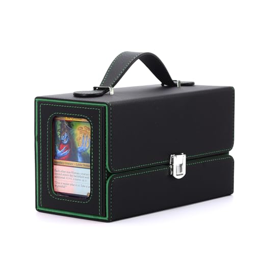 MTG Card Storage Box, 3 In 1 Graded Carrying Deck Box, 2PCS Commander Deck Boxes with Dice Tray, Removable Box Lid with Handle Black/Green - color: Black/Green, size: 3 IN 1 + Handle