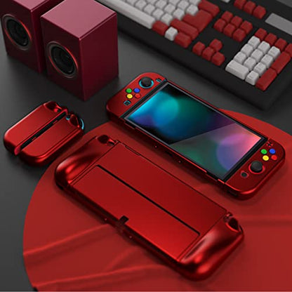 PlayVital AlterGrips Protective Slim Case for Nintendo Switch OLED, Ergonomic Grip Cover for Joycon, Dockable Hard Shell for Switch OLED w/Thumb Grip Caps & Button Caps - color: Scarlet Red