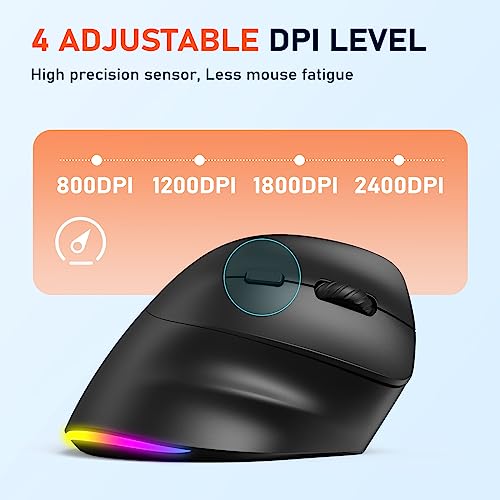 MEETION Ergonomic Mouse Wireless, RGB Backlit Vertical Mouse, 4 Adjustable DPI Rechargeable Mice for Bluetooth(5.2 + 3.0) & USB, for Mac/Windows/PC/Tablet/iPad, Black - color: Right Black