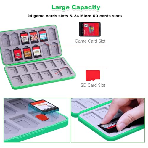 Game Card Case for Nintendo Switch/Switch 2/OLED/Lite, Portable Switch Game Case Magnetic Closure Switch Game Holder with 24 Slots for Games Cards & SD Cards Durable Cartridge Cases Hard Shell, Green - color: Green