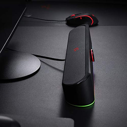 Redragon GS560 RGB Desktop Soundbar, 2.0 Channel Computer Speaker with Dynamic Lighting Bar Audio-Light Sync/Display, Touch-Control Backlit with Volume Knob, USB Powered w/ 3.5mm Cable, Black | 2.0 Stereo Enhanced Auido Quality, Touch-Control Backlit, Vol