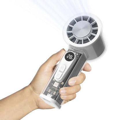 Portable Handheld Fan with Ice Cooler, 5000mAh Battery, 6 Speeds, LED Digital Display, Turbo High Speed Personal Fan, Transparent Design for Travel, Summer, Outdoor, Concerts, White - color: White