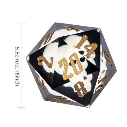 Cusdie Large D20 Dice 55mm with Sharp Edges, D&D 20 Sided Dice, Handmade DND Giant D20 for RPG, Table Games(White Skull) - color: White Skull