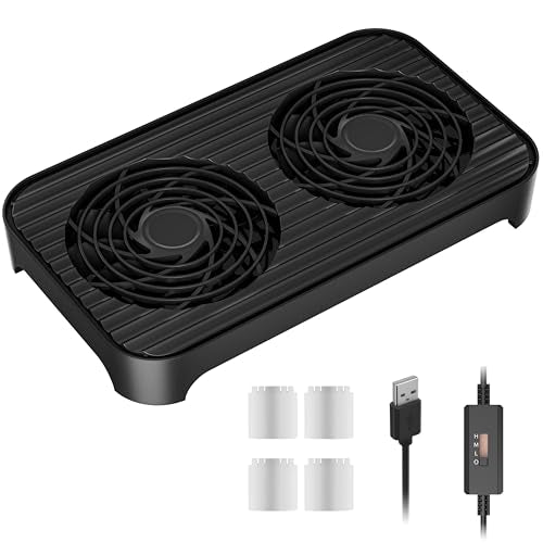 X4-V2 Quiet USB Cooling Fan, High Performance Dual 140mm USB PC Fan, 3Speeds Controller & 2 USB Ports, Stackable Design for Router, Mini PC, Laptop, PlayStation, Xbox, Computer Cabinet Cooling