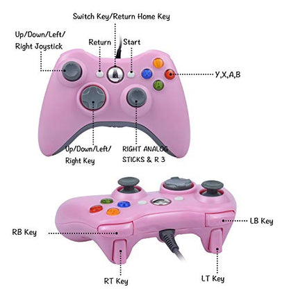 ONE250 USB Wired Game Pad Controller, Compatible with Xbox 360, Xbox 360 Slim, Windows PC - Replacement USB Wired Gamepad (Pink) - color: Pink