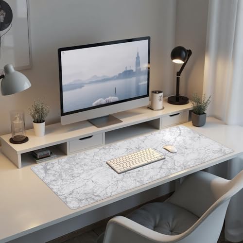 Baziabbo Desk Mat,XXL Extended Large Mouse Pad,Gaming Mousepad with Stitched Edge,Non-Slip Rubber Base Keyboard Desk Pad for Home Office Study Game (White Marble) - color: White Marble
