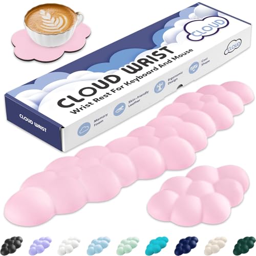 Sushret Cloud Wrist Rest for Keyboard and Mouse, Memory Foam PU Leather Keyboard Wrist Rest with Ergonomic Support, Non-Slip Base, Cute Arm Rest Pad & Palm Cushion, Office Desk Accessory, Pink - color: 03pink