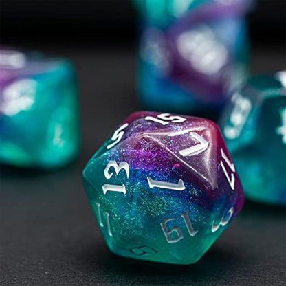 5 Sets DND Dice, Polyhedral Dice Set (35pcs) with Leather Die Bag, D&D Die Set for RPG Table Games (Sickle Font Double Color Glitter Series). - color: 5 Sets Sickle Font Glitter