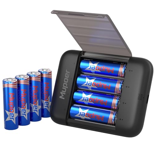Mupoer Rechargeable AA Lithium Batteries with Box, Double A Battery Rechargeable 8 Count 1.5V 3600mWh,Long Lasting Lithium ion Batteries with Ultra Thin Charging Storage Box for Blink Xbox - size: Portable Charger +8AA3600mWh