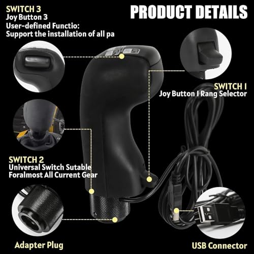 RYLNOK USB American Truck Simulator Shifter Gear Knob for ATS ETS2 18WOS FIA ETRC for Logitech G25 G27 G29 G920 G923,Thrustmaster TH8A,Fanatec SQ,PXN A7 Other DIY PC Sim Racing Shifter
