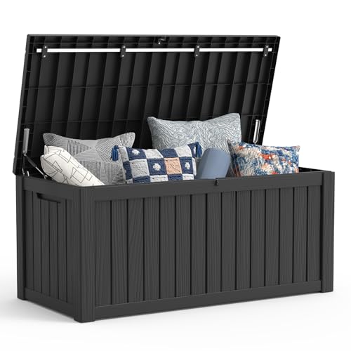 Mars Villa Deck Box, Outdoor Storage Box Waterproof, 120 Gallon, Black | Weatherproof, UV Resistant, Resin, Lockable, for Patio Furniture Cushion, Garden Tool, Poolside Supply, Outside Storage Bin - color: Black, size: 120 Gallon