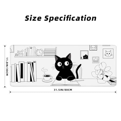 Gaming Mouse Pad for Computer,Large Mouse Pads for Desk Keyboard, Black Anime Cat Desk Mat Laptop,Cute XXL Waterproof Keyboard Pad,Extended Big Non-Slip Rubber Mousepad (Black Cat) - color: Black Cat