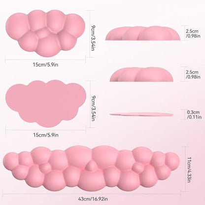 TECKNET Cloud Keyboard Wrist Rest Set, Cloud Wrist Rest with Non-Slip Base, PU Leather Wrist Pad for Keyboard with Ergonomic Memory Foam for Computer Laptop Office Gaming and Pain Relief, Dark Pink - color: Dark Pink