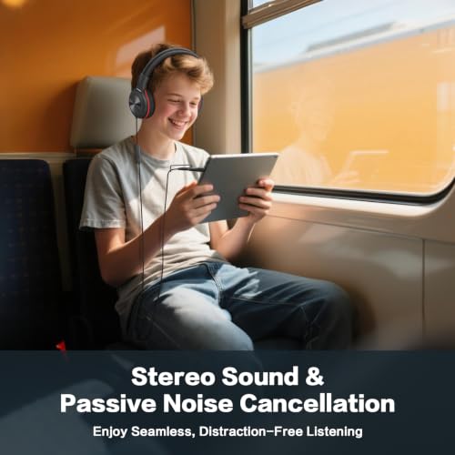 SIMOLIO Wired Headphones for Kids with Mic, USB C & 3.5mm, Safe Volume, Share Port & Pouch, Kids Headphones w/Passive Noise Cancelling, Foldable Headsets for School Airplane Travel iPad (Black) - color: Jet Black USB C&3.5mm