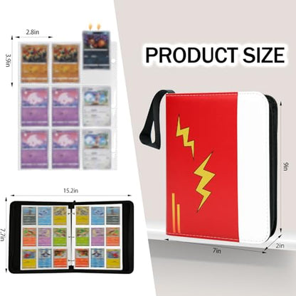 9 Pocket Trading Card Binder, Zipper Collection Album with 50 Removable Sleeves, Double Sided Design Holds 900 Cards, Premium Waterproof PU Binder for TCG, MTG, Gaming & Football Sports Cards, Red - color: Red-L