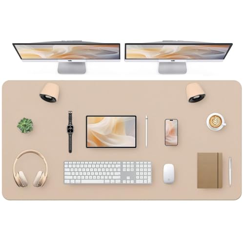 Bloss Extra Large Desk Mat 55" x 24", Non-Slip Dressing Table Cover Protector, Waterproof Student Study Desk Mat, PU Leather Computer Writing Desk Pad for Home Office and Decor - Beige - color: Beige, size: 55" x 24"