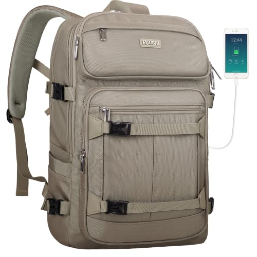 PIJUSHI Casual Travel Backpack for Women with 16" Padded Laptop Compartment | Carry On Luggage with USB Charging Port, 1680D Water-Resistant Nylon, Airline Approved, For Daily, Hiking - color: Updated Khaki