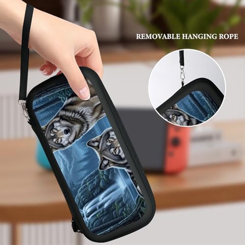 PPIKTC Carrying Case Compatible with Nintendo Switch, Travel Storage Holder Bag with 15 Game Cartridges, Moon Wolf Love - color: Design (211)