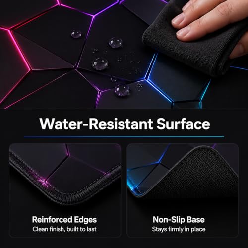 Gaming Desk Mat 35.4x15.7 Inch, Large Extended Mouse Pad with 3D Neon Geometric Design, Non-Slip Water-Resistant Desk Pad for Gaming Setup, PC & Home Office - color: Black 3d Neon