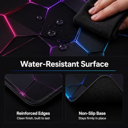 Gaming Desk Mat 35.4x15.7 Inch, Large Extended Mouse Pad with 3D Neon Geometric Design, Non-Slip Water-Resistant Desk Pad for Gaming Setup, PC & Home Office - color: Black 3d Neon