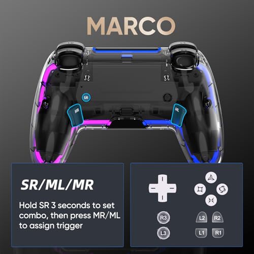 BETMI Wireless Controller for PS5, Pro/Slim/MAC/Steam Deck/PC, Hall Effect Joysticks,Dual Vibration, Marco/Turbo, 3.5mm Audio Jack, 6-Axis Gyro, Mute, Bluetooth LED Gamepad with Speaker(9 Colors Single & Dual-Color LED, L Blue R Pink, Transparent) - color