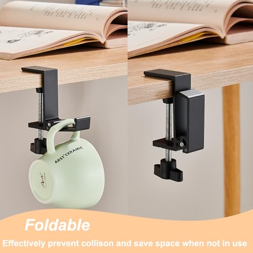 Foldable Headphone Stand Hanger Holder Under Desk Aluminum Alloy Headset Stand Fit for Gaming PC Accessories Universal Space Save Mount Clamp Hook Suitable for Xbox/PS4 Controller Office Computer Desk - color: Black