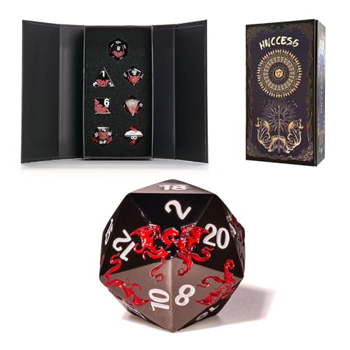 Octopus Metal RPG Dice Set,7-Piece,Crimson Red on Black,Zinc Alloy Dice with Plated Finish,Gift for Tabletop Game Masters (Black Red) - color: Black Red
