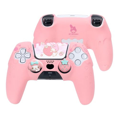Kuitmor Silicone PS5 Controller Cover Skin Set, Anti-Slip Soft Protective Case for PS5 Wireless Controller with 2 Thumb Grip Caps and 1 Sticker (Pink Melody) - color: Pink Melody