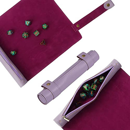Cusdie 2 in 1 Dice Rolling Mat & Zippered Dice Holder DIce Tray- Compatible with DND Polyhedral Dice (Light Purple) - color: Light Purple