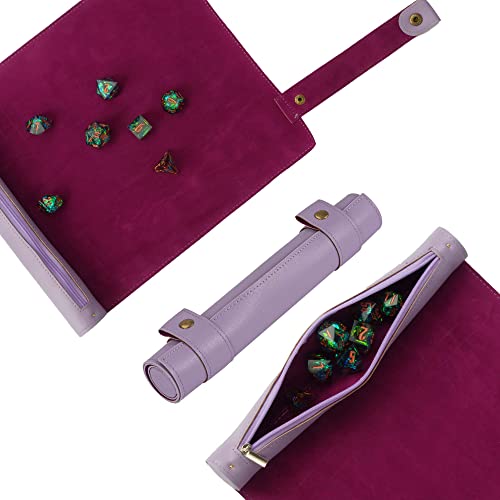 Cusdie 2 in 1 Dice Rolling Mat & Zippered Dice Holder DIce Tray- Compatible with DND Polyhedral Dice (Light Purple) - color: Light Purple