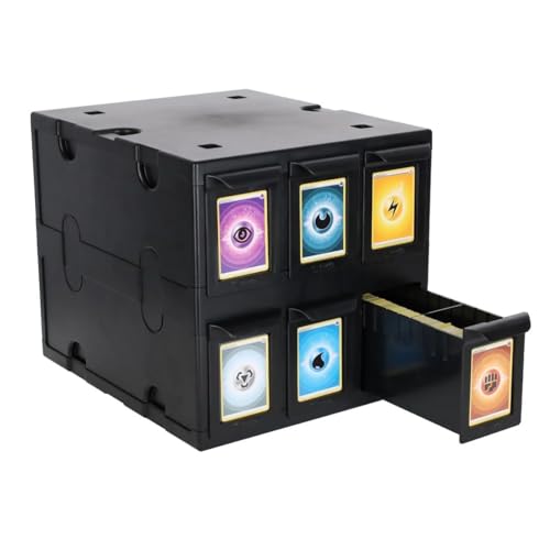 BCW 6 Drawer Card Catalog - Black | Stackable Trading Card Organizer Box | Holds Sports Cards, Gaming Cards, Toploaders & Magnetics | Heavy-Duty Black Plastic Storage with Dividers - color: Black