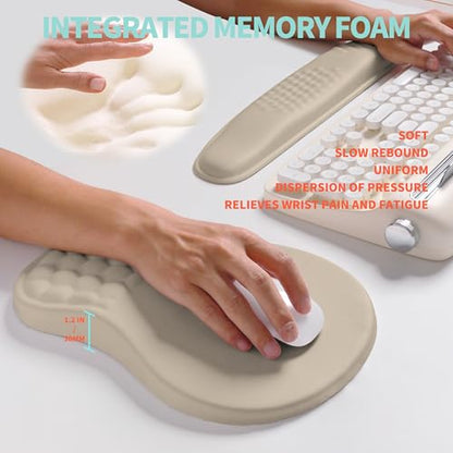 2-in-1 Ergonomic Set, Wave Rise Keyboard Wrist Rest and Massage Bulge Slope Mouse Pad Wrist Support, Cushion Memory Foam Integrated to Relieve Wrist Pain, Apricot - color: Apricot