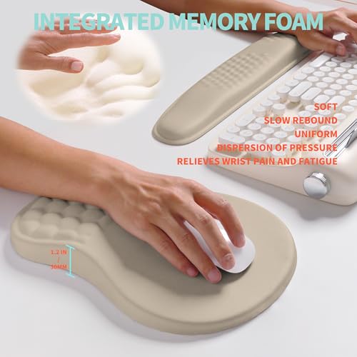 2-in-1 Ergonomic Set, Wave Rise Keyboard Wrist Rest and Massage Bulge Slope Mouse Pad Wrist Support, Cushion Memory Foam Integrated to Relieve Wrist Pain, Apricot - color: Apricot