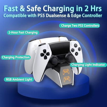 Clearance PS5 Controller Charger with Fast Charging AC Adapter, Charging Station Stand for PlayStation 5 DualSense and DualSense Edge, Dual Docking Station for PS5 Accessories